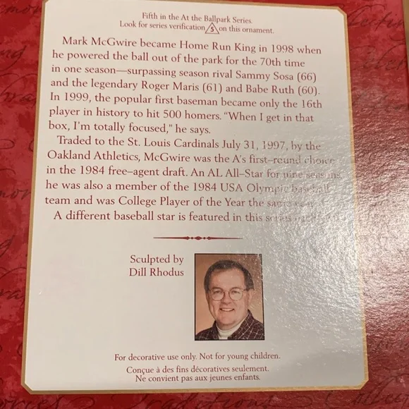 MLB Hallmark 2000 Mark McGwire St. Louis Cardinals Christmas Ornament in box - Picture 3 of 6